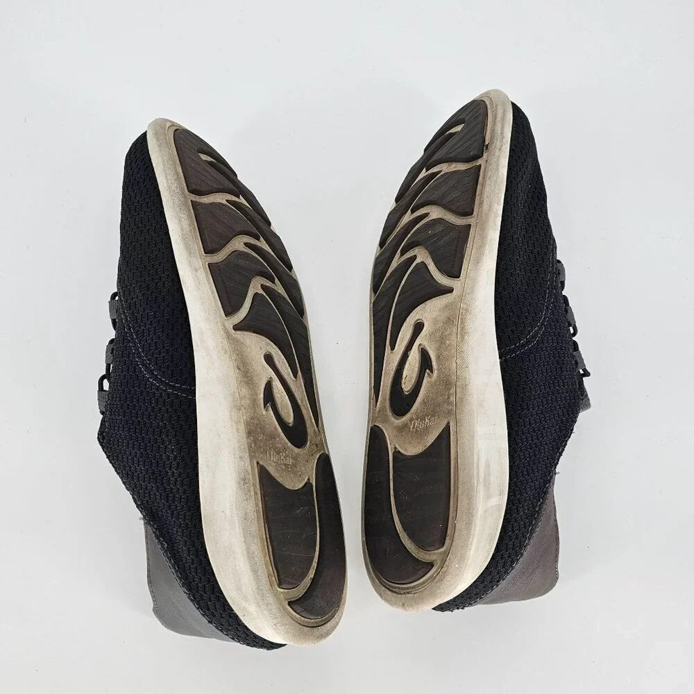 Olukai‎ Mens Alapa Li Shoes 10.5 Black Woven Leather Accents Casual 10395-406C